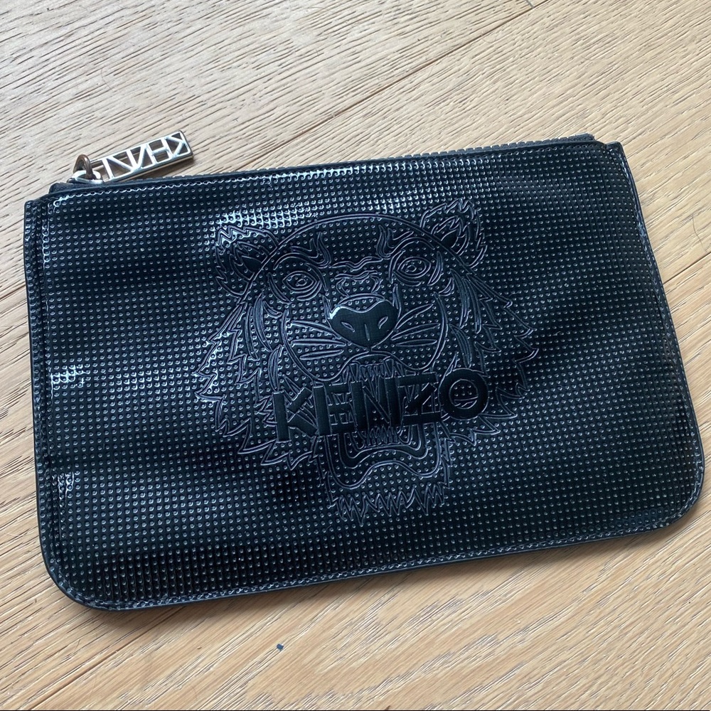 KENZO Black A5 Patent Tiger Clutch.
